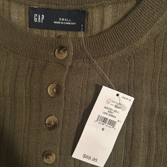 Gap Sheer Rib Henley Sweater in Olive (Size S) - NEW with tags - Picture 4 of 5